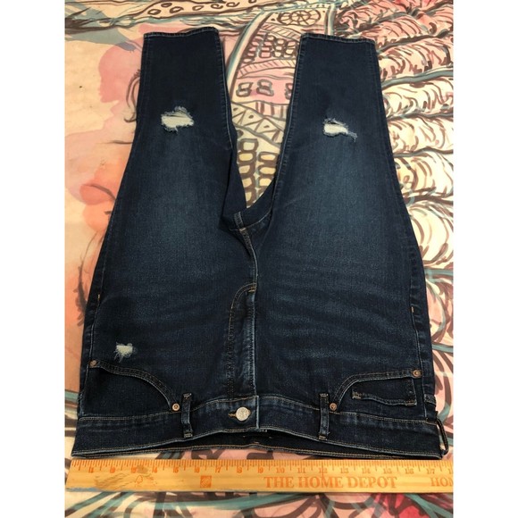 EXPRESS Super High Waisted Slim Straight Ripped Dark Wash Jeans 14 - Picture 11 of 12